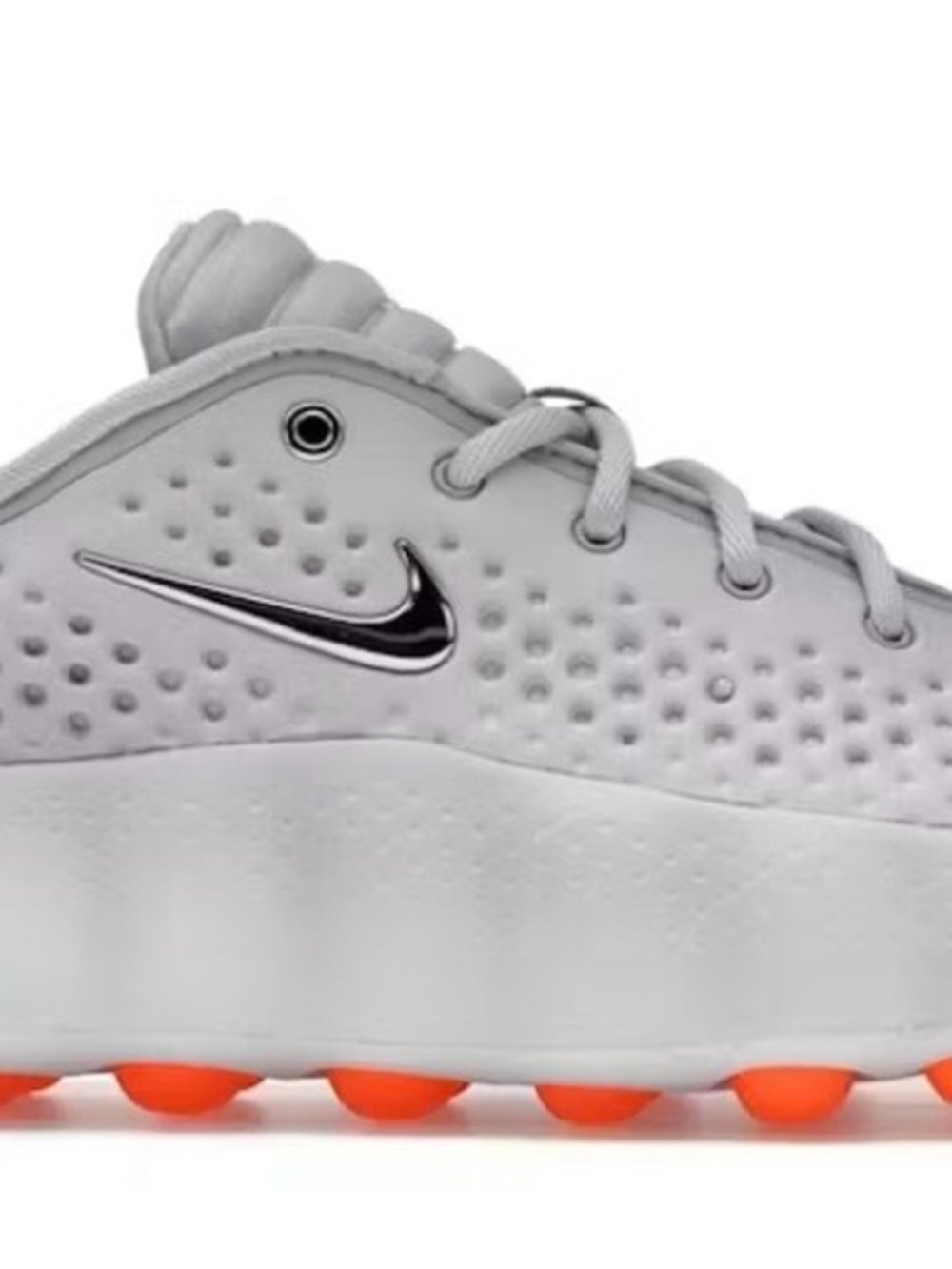 Nike Women Grey Sneaker with Orange Outsole and Silver Swoosh